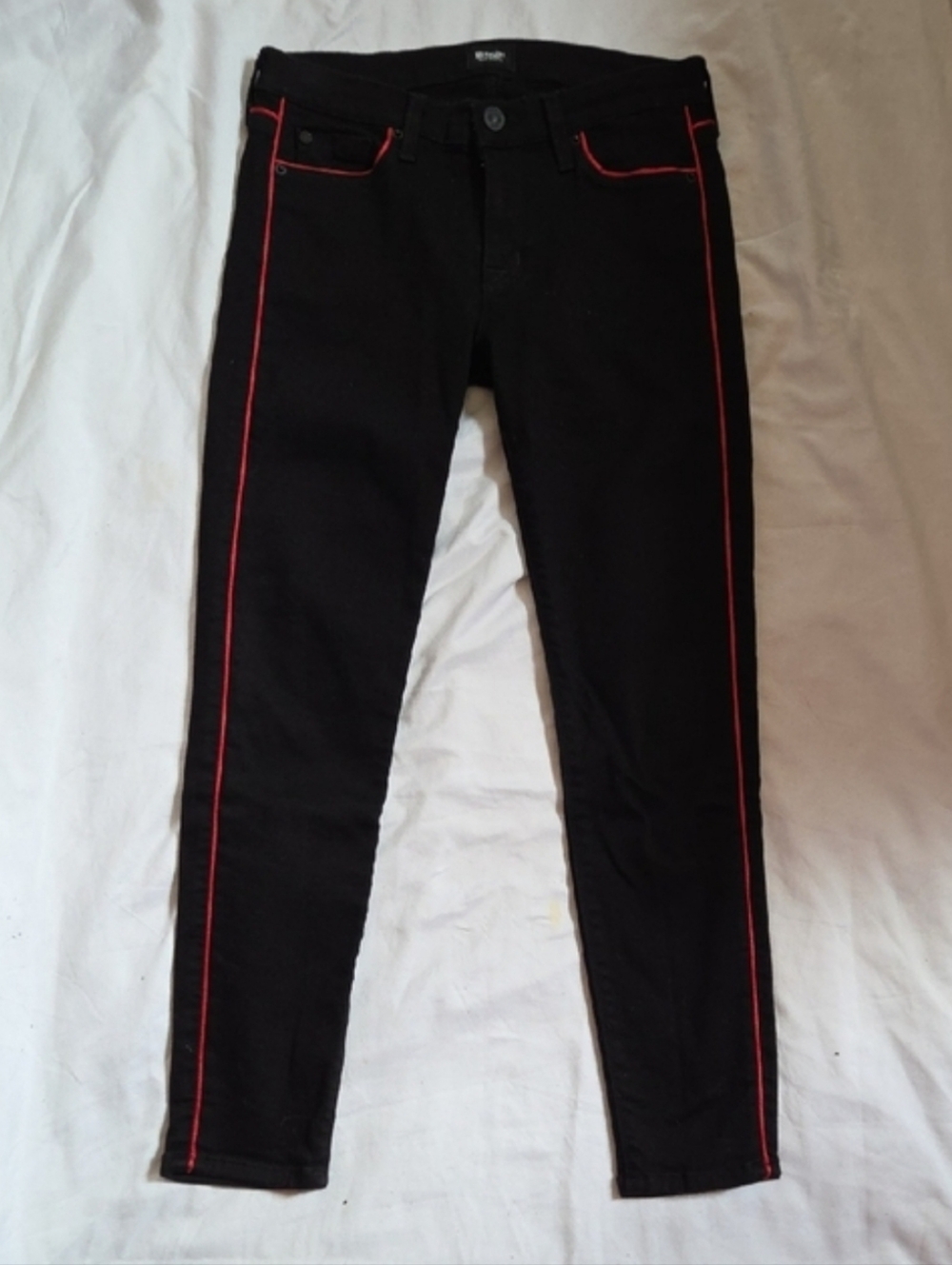 Hudson Jeans Black Skinny Jeans with Red Side Piping - Picture 4 of 7